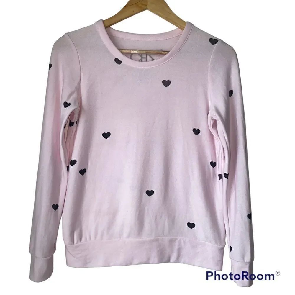Chaser Super Soft Pink Tiny Hearts Long Sleeve Pullover Sweater Top